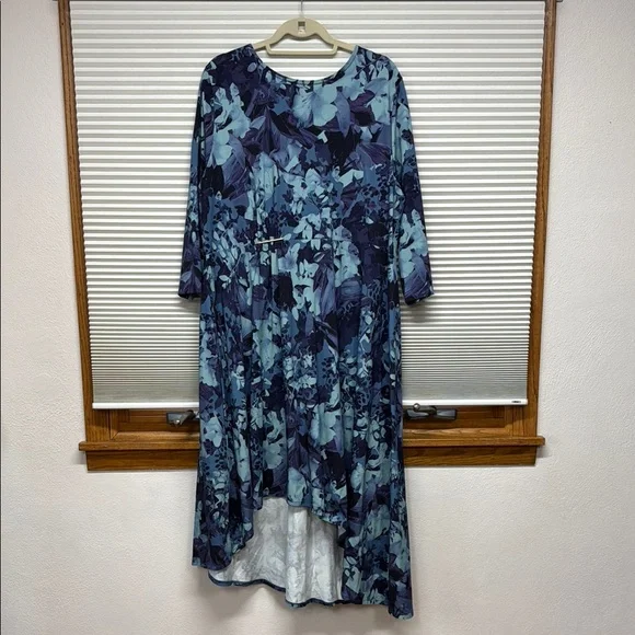 Soft Surroundings Blue Floral Midi Dress Sz 1X - Picture 2 of 8
